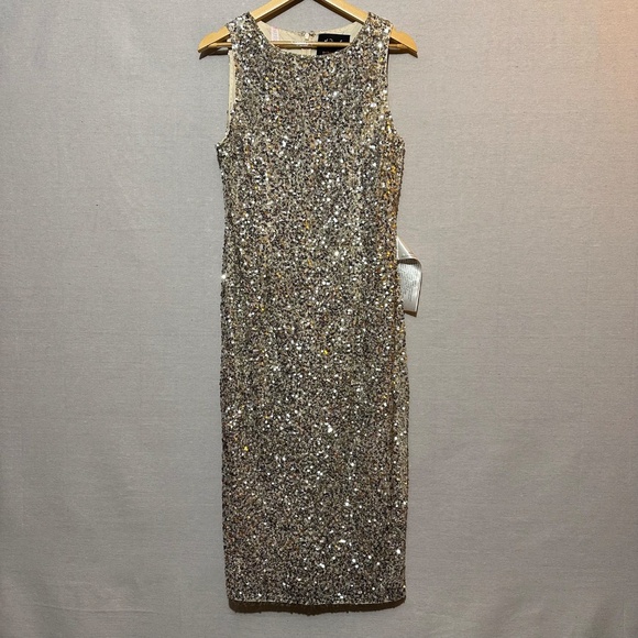 NWT Mac Duggal Sleeveless Sequined Midi Sheath Dress - size 12 - Picture 4 of 8
